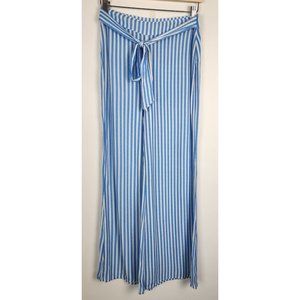 Tularosa Women's Sz. S High Rise Blue & White Stripe Wide Leg Tie Pants